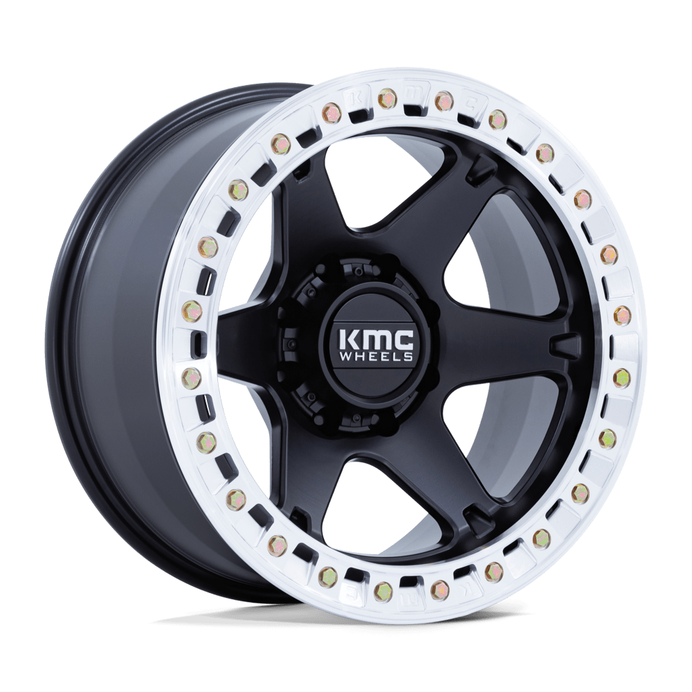 KMC KM238 VI BEADLOCK SATIN BLACK W/ MACHINED RING 20 Inch Wheels