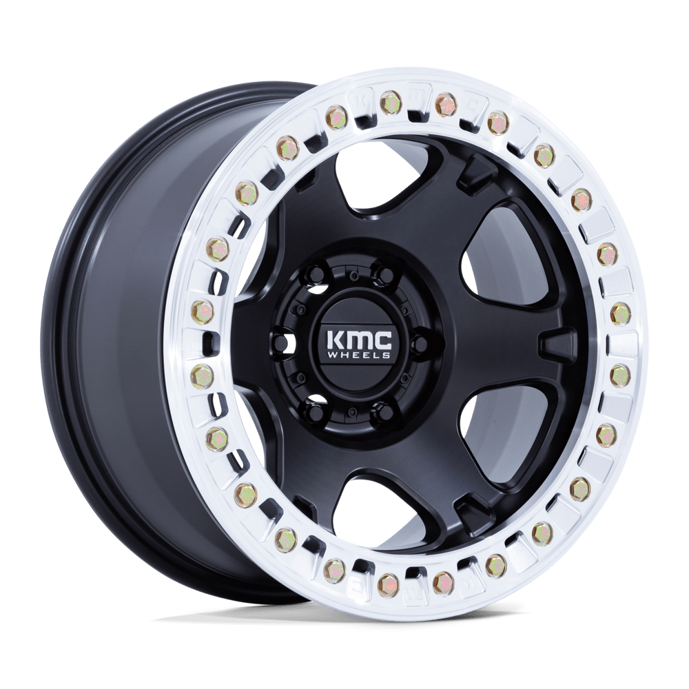 KMC KM238 VI BEADLOCK SATIN BLACK W/ MACHINED RING 17 Inch Wheels