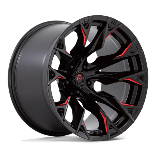 Fuel 1PC FLAME 20X12 -44MM 5X127 GLOSS BLACK MILLED W/ CANDY RED
