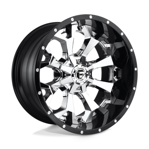 Fuel 2PC ASSAULT 20X12 -43MM 6X135/6X139.7 CHROME PLATED GLOSS BLACK LIP