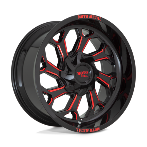 Moto Metal MO999 20X10 -18MM 8X165.1 GLOSS BLACK MILLED W/ RED TINT