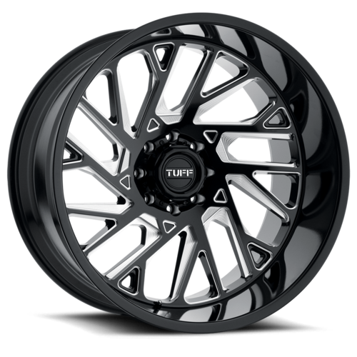 Tuff TU T4B 20X12 -45MM 8X165.1 GLOSS BLACK W/ MILLED SPOKES