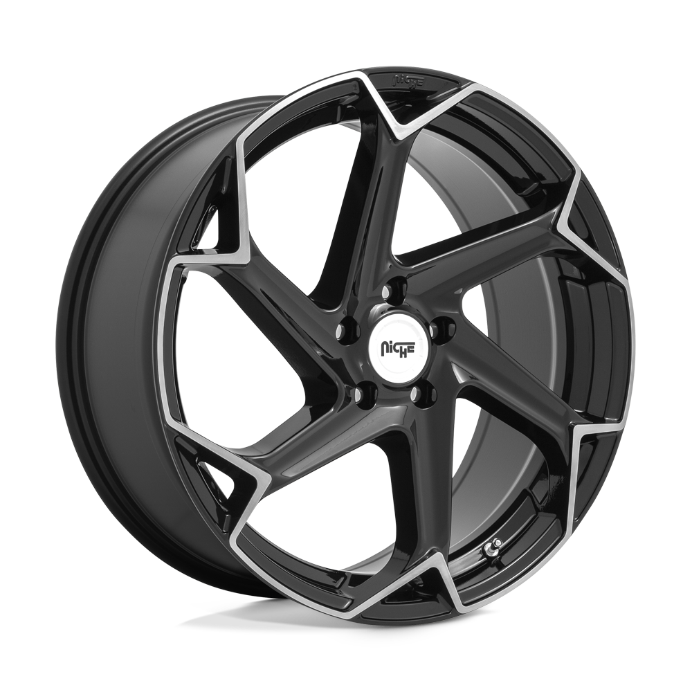 FLASH M255 5LUG 20x9 ET35 GLOSS BLK W BRUSHED FACE A1 png